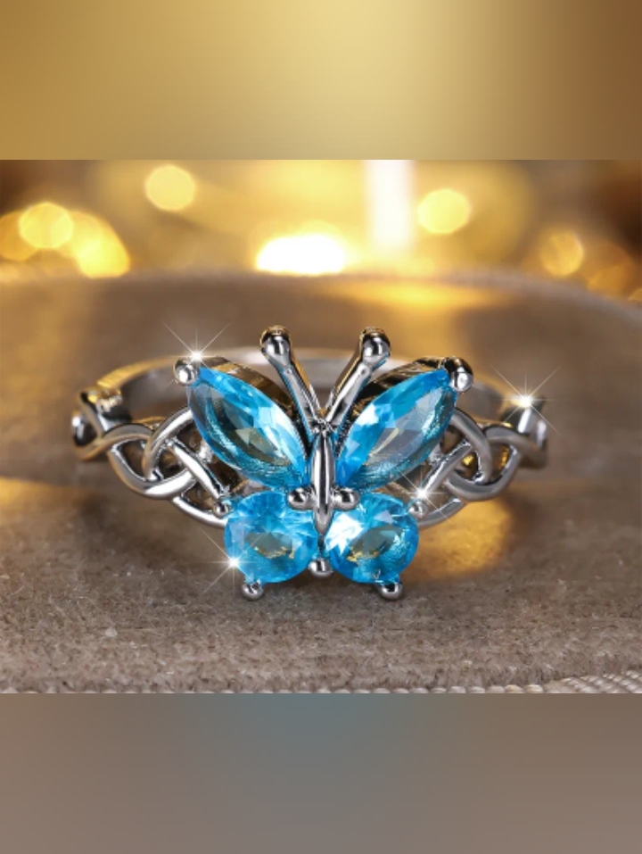 Individually $8 Or Bundle 4/$20 Silver Butterfly Ring With Blue Gemstones Size 7